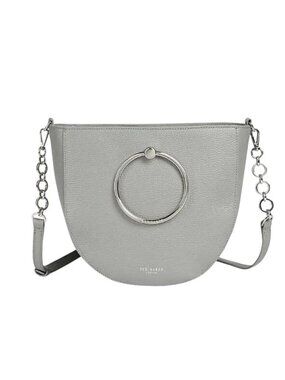 Ted Baker London Grey Nitza Leather Cross Body Handbag Feminine Ring Handle NEW